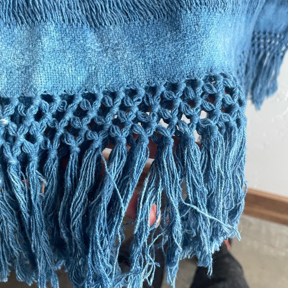 Primitive tribal Craft Cotton  fringe Kaftan naturally dyed with Indigo - Picture 5 of 6